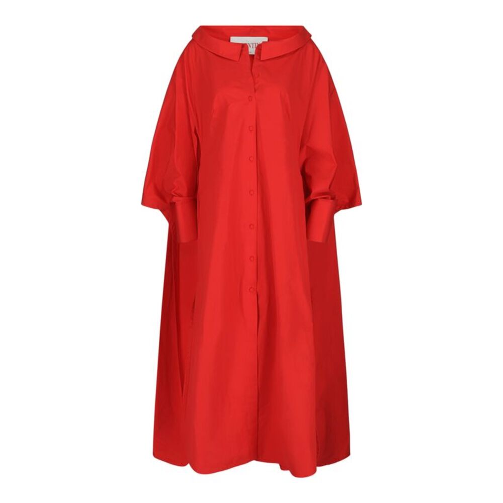 Valentino Button-Front Cape Dress Red Womens